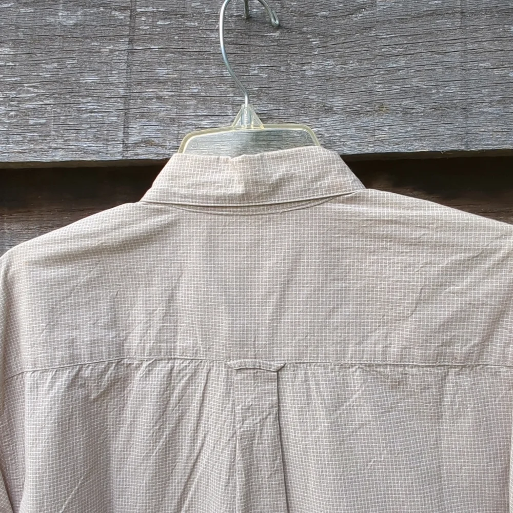 Columbia Mens Large Short Sleeve Button Up Cotton Shirt Plaid Tan and White - Picture 10 of 11